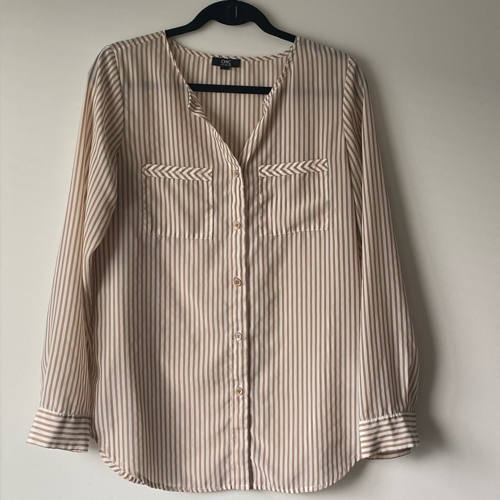 Chic by Jacob Sheer Striped Shirt with Pockets